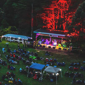 An aerial view of the Acorn Concert Series at Purdue Northwest's Gabis Arboretum