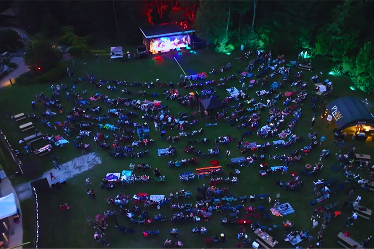 An aerial view of the Acorn Concert Series at Gabis Arboretum
