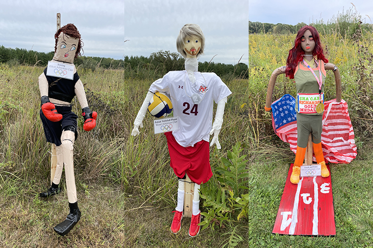 2024 Trail of Scarecrow winners from left to right: First place, Wood Adventure Club, Polish Volleyball; Second place, Elliott Adventure Club, Boxing; Third place, Bibich Adventure Club, Track and Field