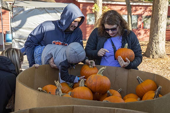 Family picking out pumpkins