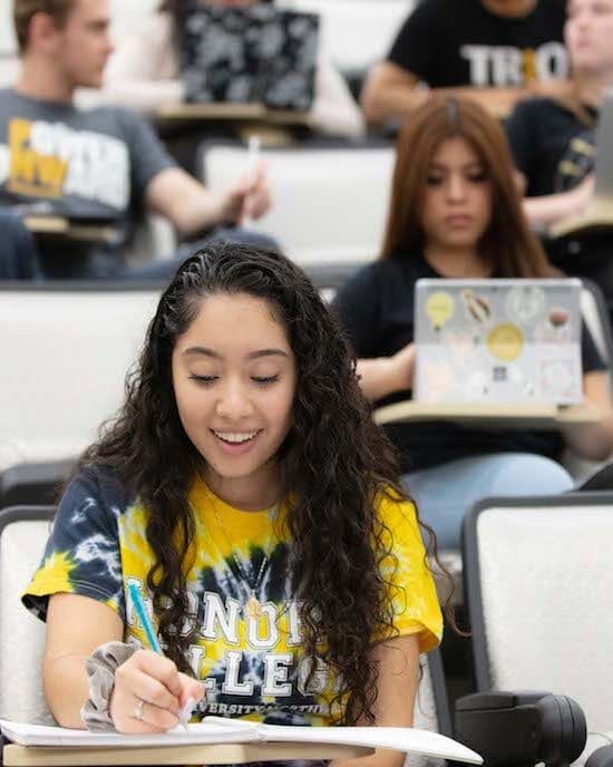 Students studying in class together are pictured.