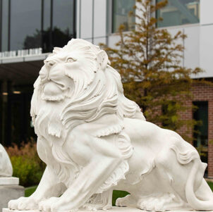 A lion sculpture on PNW's campus