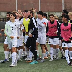 The PNW soccer team celebrates the win that placed them in the 2023 GLIAC champsionship