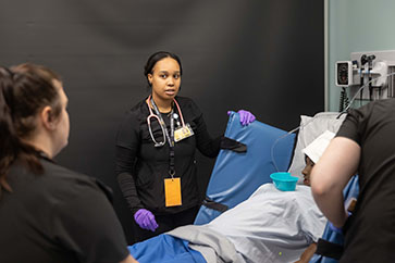 A student in a nursing lab