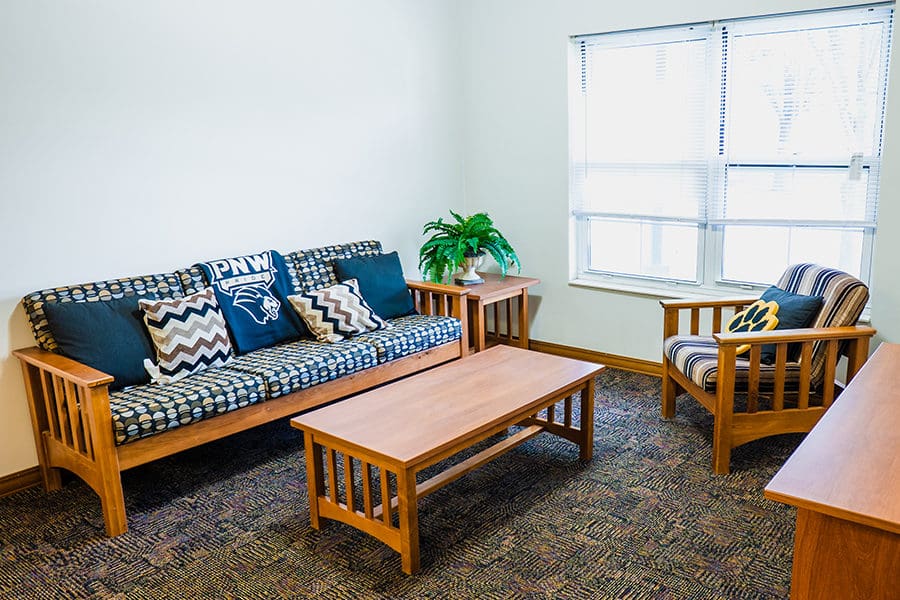 A living room on campus housing