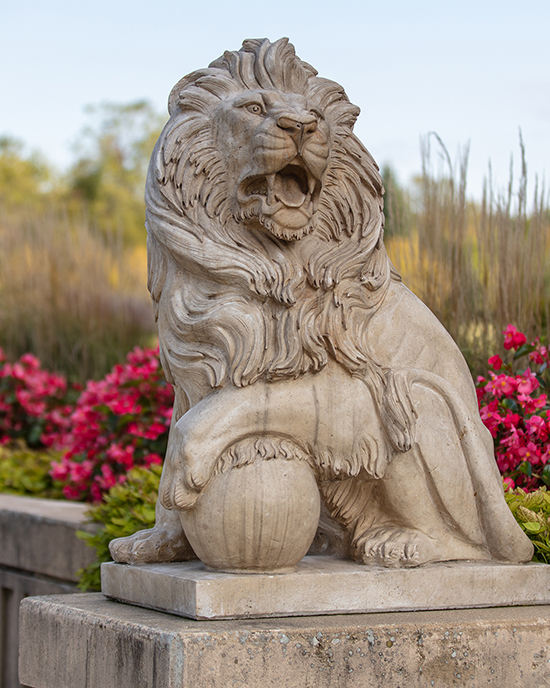 A lion statue on PNW's Westville campus