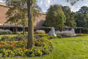 Lion sculptures on PNW's Hammond Campus