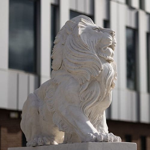 A lion statue on the PNW Hammond Campus