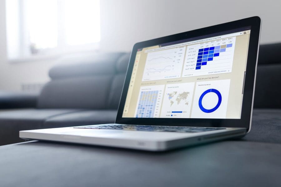 Computer screen with graphs and data