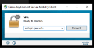 Screenshot of Cisco AnyConnect Log in