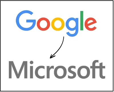 an image showing google and an arrow to microsoft