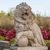 A lion sculpture on PNW's Westville campus