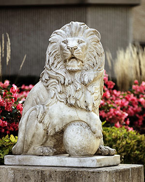 A lion statue on PNW's Westville campus