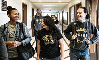 PNW students walking down the hall