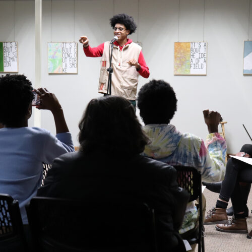 A participant performs for the audience at the 2020 PNW Black History Month Poetry Slam. This year’s poetry slam will be held virtually on Feb. 23, one of many events planned by Purdue Northwest to commemorate Black History Month.