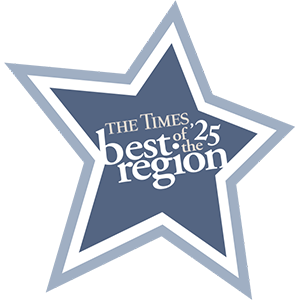 A blue illustrated star with text: "The Times best of the region '25."