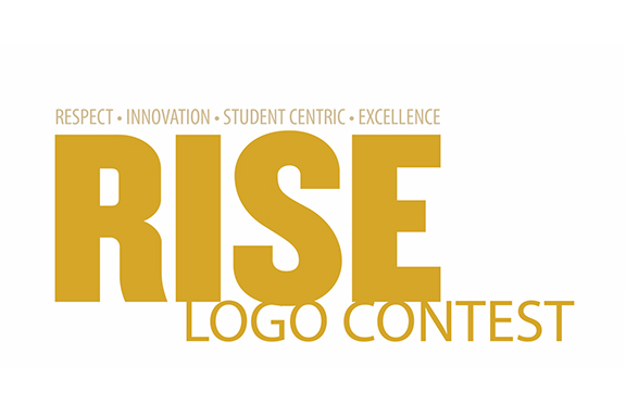 Text Graphic in Gold: Respect, Innovation, Student Centric, Excellence: RISE Logo Contest