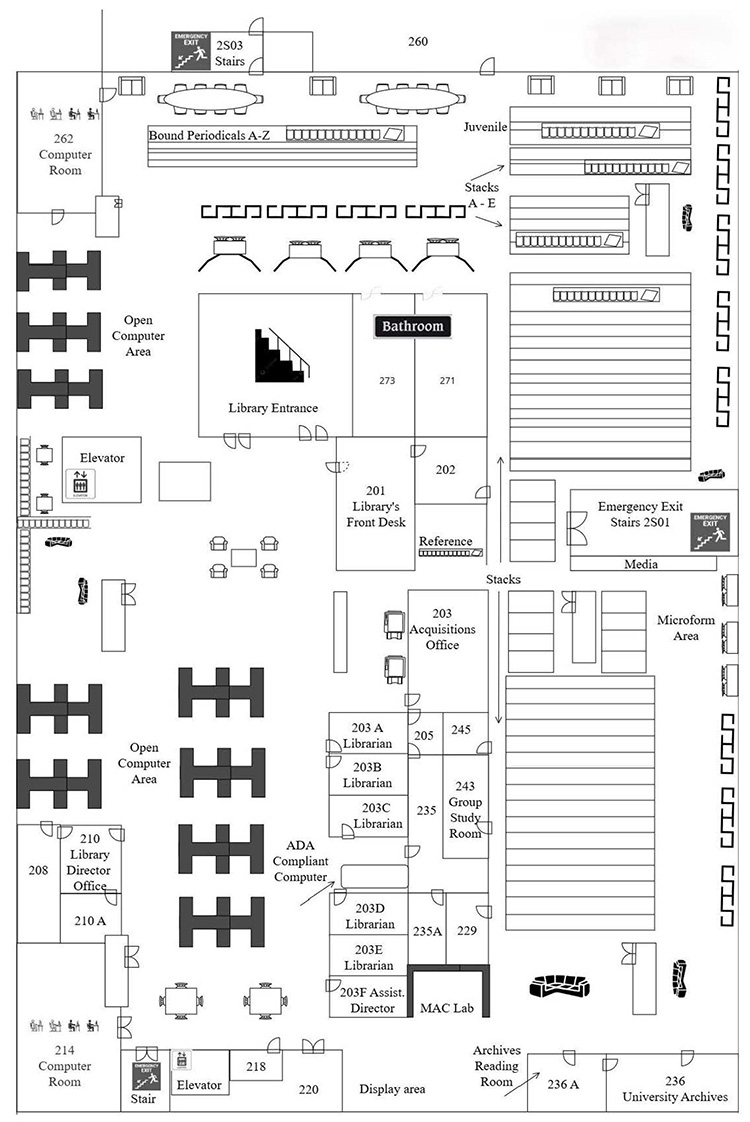 A map of the library on Purdue University Northwest's Hammond campus. A written description is visible below.