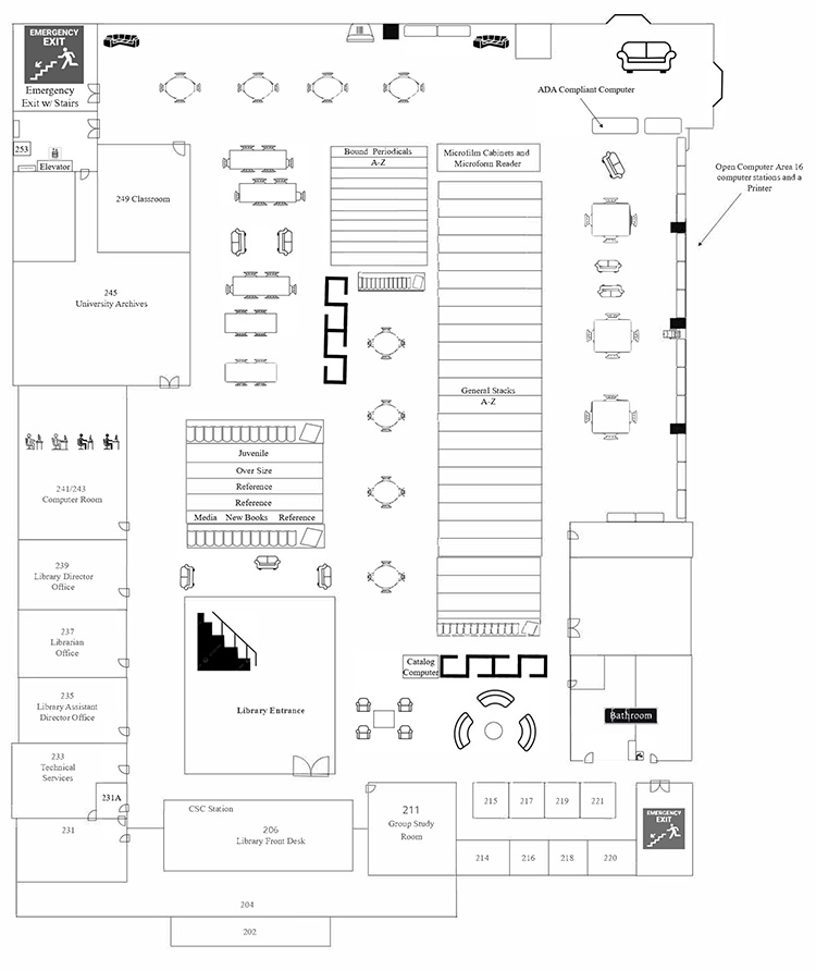 A map of the library on Purdue University Northwest's Westville campus. A written description is visible below.
