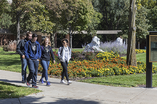 Students walk across PNW's Hammond campus.