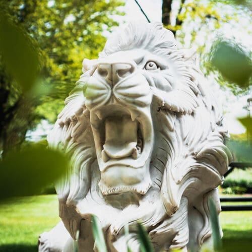 A roaring lion sculpture