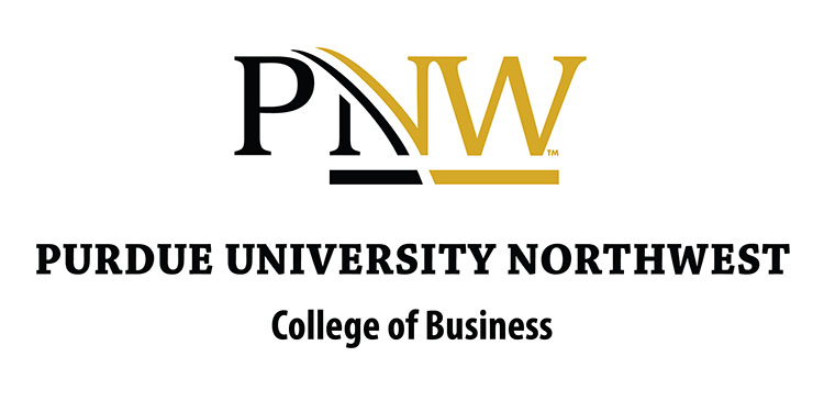 Logo: The PNW logo is centers in the top half. There is stacked text below the PNW logo that reads "Purdue University Northwest" Next line: "College of Business"