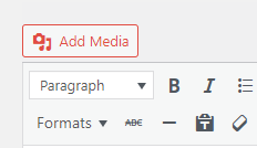 A screen shot of the WordPress "Add Media" button in the visual editing pane 