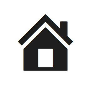 A single black house with a white door.