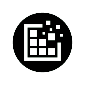 An icon of a square filled with a grid of smaller squares. The top right corner of the large square is open and the smaller squares look like they are floating out of the opening.