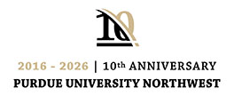 Logo: A stylized "10" followed by lines of text: 2016 - 2026 | 10th Anniversary - Purdue University Northwest