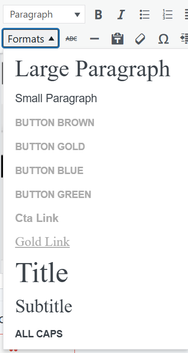 The WordPress Formats dropdown