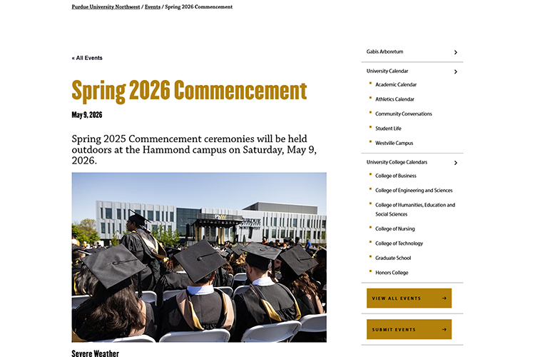 A screenshot of a web event titled "Spring 2026 Commencement".