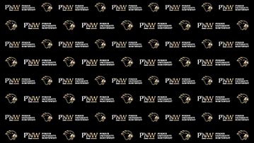 The Purdue University Northwest logo and lion's head symbol in a grid on a black background.