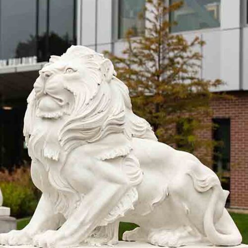 A lion statue on the PNW Hammond Campus