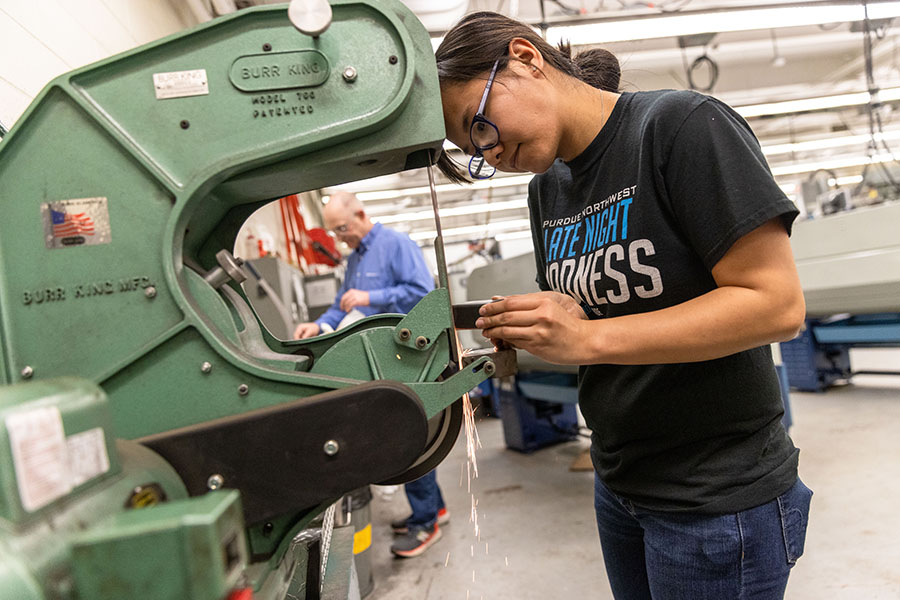 A student uses a machine