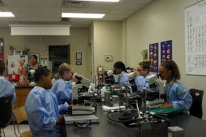 Nursing students learn in the lab