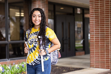 A PNW student poses outdoor on campus