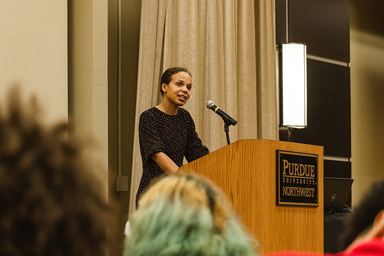 Keynote speaker Deidre Mask addressing the crowd.