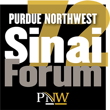 Logo: Purdue Northwest Sinai Forum (PNW) with 72 at top right corner.