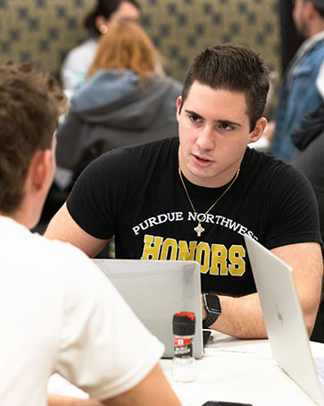 PNW students talk in the Dining Hall