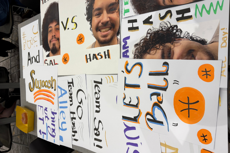 Photo of handmade signs for Battle of the Orgs
