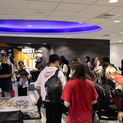 PNW students at the Swagapalooza event receiving their free PNW swag!