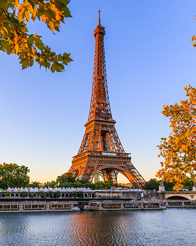 Paris, Eiffel Tower and river Seine at sunrise. Paris, France.