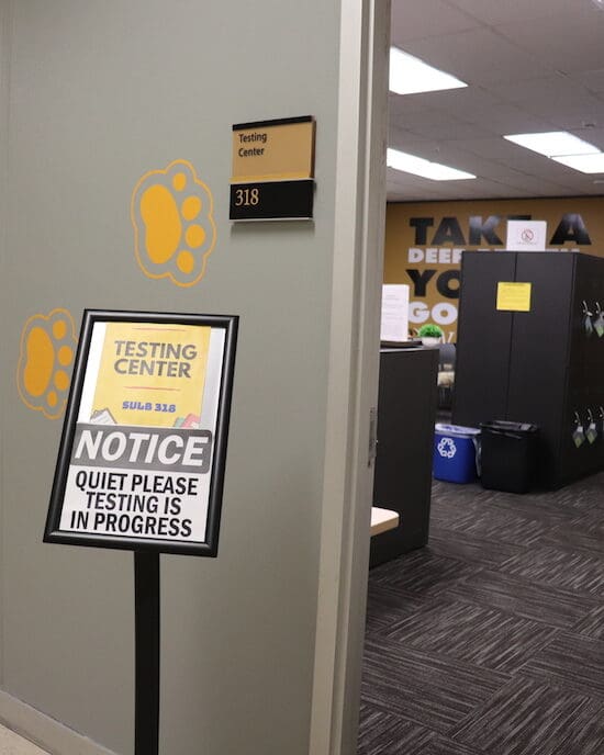 A sign at the testing center is pictured.