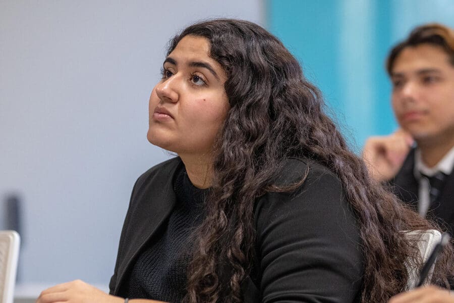 Student looking at the professor