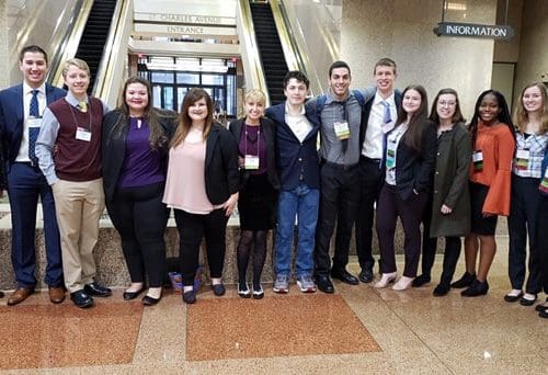 Purdue Northwest Honors College students (Pictured l to r) Annabelle Engel, Zachary Eng, Regan Sink, Kaitlyn Murrell, Victoria Bengston, Kayla Vasilko, Joseph Stewart, Hanna Damarjian, Brandon Grabarek, Sadie Casteel, Elizabeth Searle, Darian Smith, Karly Wcisel, and Shakira Taylor were selected as presenters for the 54th National Collegiate Honors Council Annual Conference held November 6-10 in New Orleans.