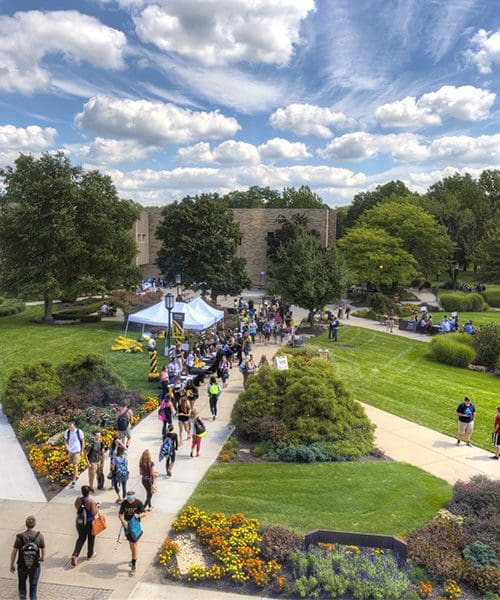 Students walk the paths at Westville campus