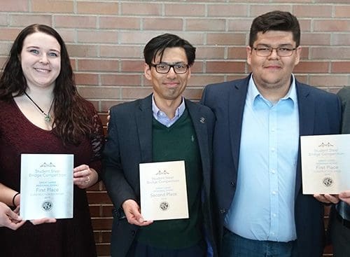 Steel Bridge Team (pictured left to right): Sara Fisch, Haley Nowakowski, faculty advisor Chien-Chung Chen, Juan Padilla and Santiago Burgos.