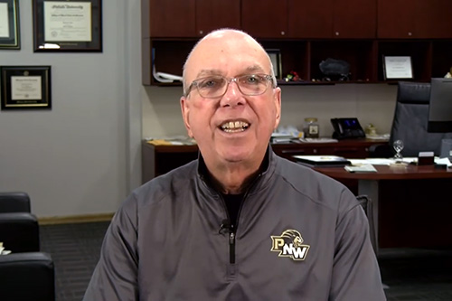 Chancellor Thomas Keon addresses campus in a video update