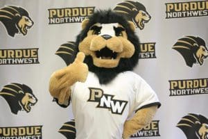 PNW Mascot Leo gives a thumbs up.